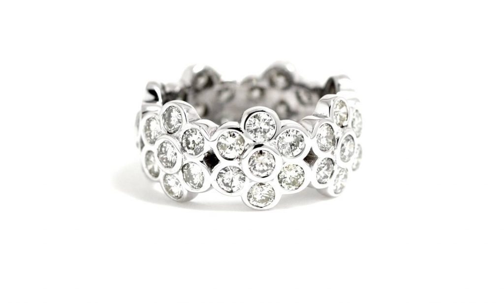 Custom 14k White Gold Diamond Cluster Eternity Band-427