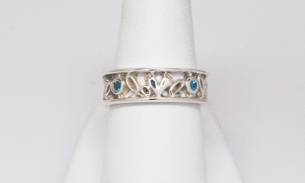 Custom Mother's Sterling Silver Baby Feet Love Gemstone Eternity Band With Hearts-464