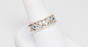 Custom Mother's Sterling Silver Baby Feet Love Gemstone Eternity Band With Hearts-462