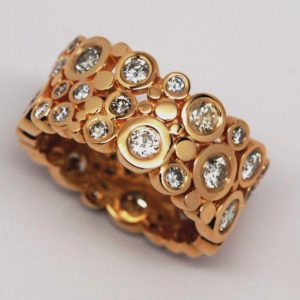 Custom 14k Yellow Gold Free-Form Bubble Design Diamond Band-0