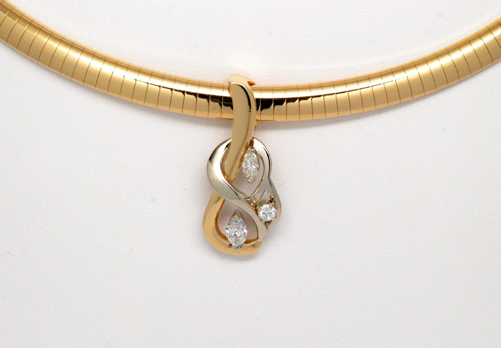 Custom 14k TwoTone FreeForm Diamond Omega Slide Pendant Kappy's