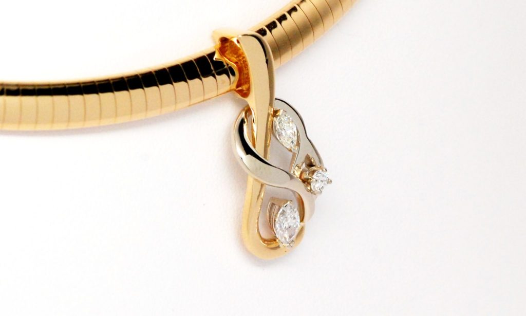 Custom 14k TwoTone FreeForm Diamond Omega Slide Pendant Kappy's