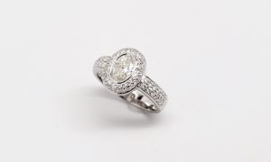Custom 14k White Gold Oval Shaped Diamond Ring-489