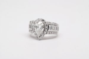 Custom 14k White Gold Pear Shape Diamond Engagement Ring-0