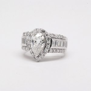 Custom 14k White Gold Pear Shape Diamond Engagement Ring-0