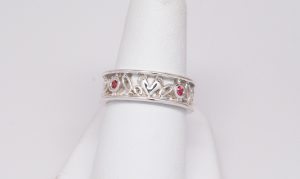 Custom Mother's Sterling Silver Baby Feet Love Gemstone Eternity Band With Hearts-463