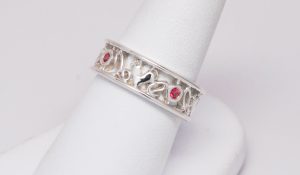 Custom Mother's Sterling Silver Baby Feet Love Gemstone Eternity Band With Hearts-466