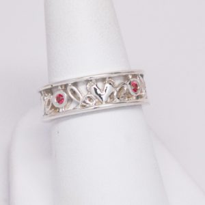 Custom Mother's Sterling Silver Baby Feet Love Gemstone Eternity Band With Hearts-0