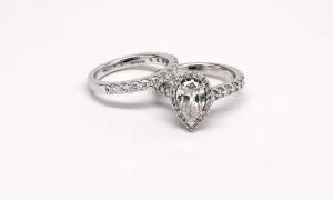 Custom 18k White Gold Pear Shape Diamond Halo Engagement Ring-0