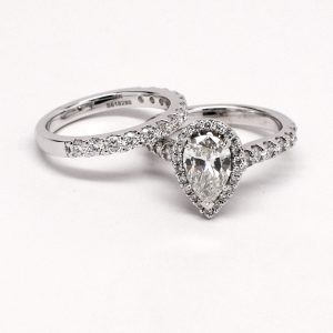 Custom 18k White Gold Pear Shape Diamond Halo Engagement Ring-0