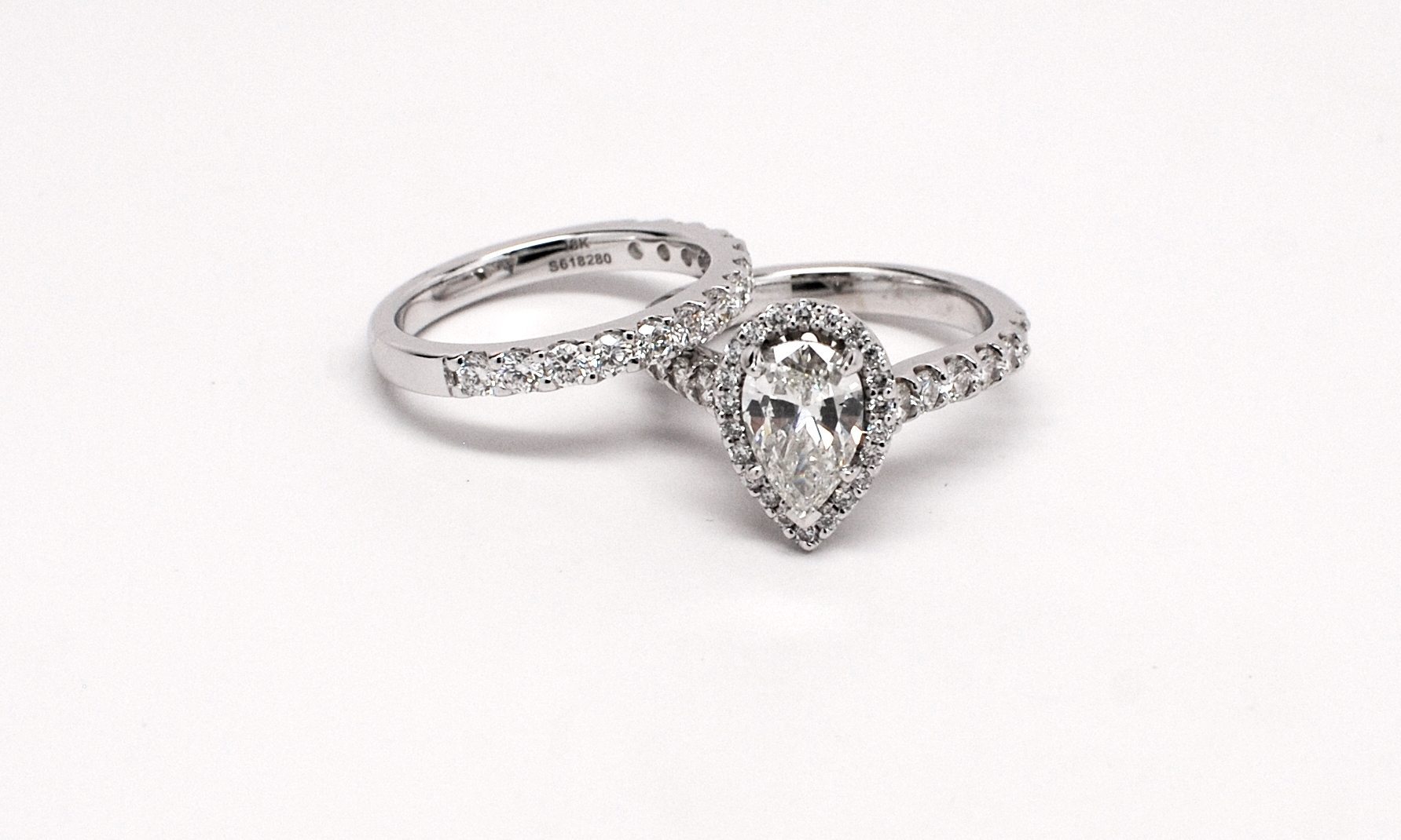 Custom 18k White Gold Pear Shape Diamond Halo Engagement Ring - Kappy's