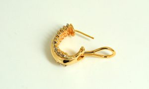 14k 1ctw G Color Round Diamond J Hoop Omega Clip Post Earrings Yellow Gold-581