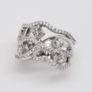 Custom 14k White Gold Free Form Wave Design Diamond Band-0