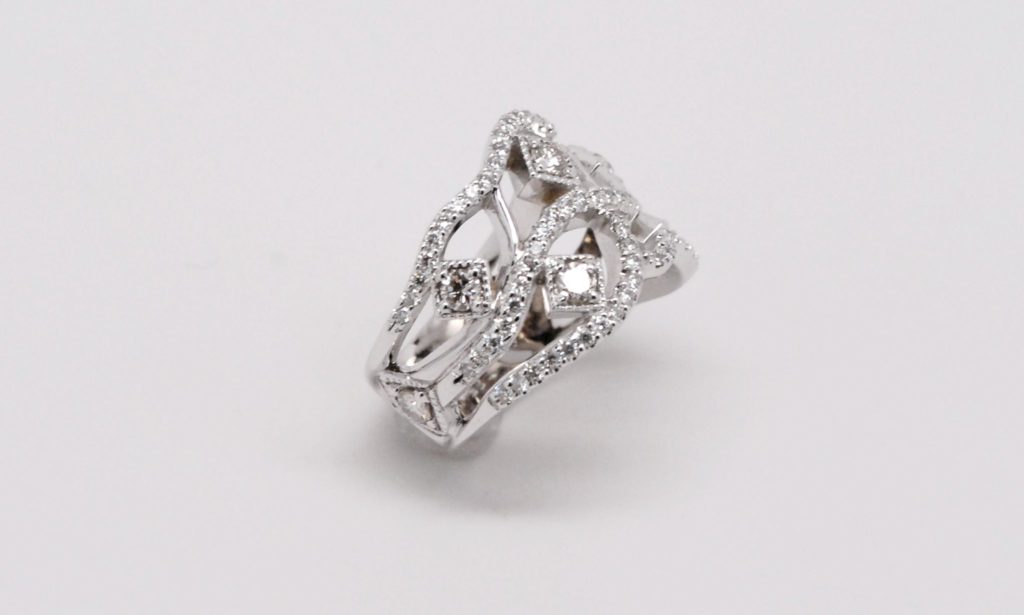 Custom 14k White Gold Free Form Wave Design Diamond Band-497