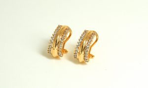 14k 1ctw G Color Round Diamond J Hoop Omega Clip Post Earrings Yellow Gold-0