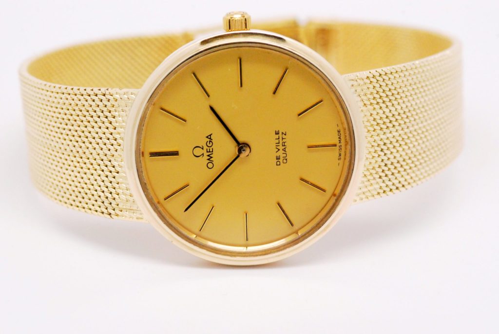 Vintage 14k Yellow Gold Omega De Ville Quartz Dress Watch With Button