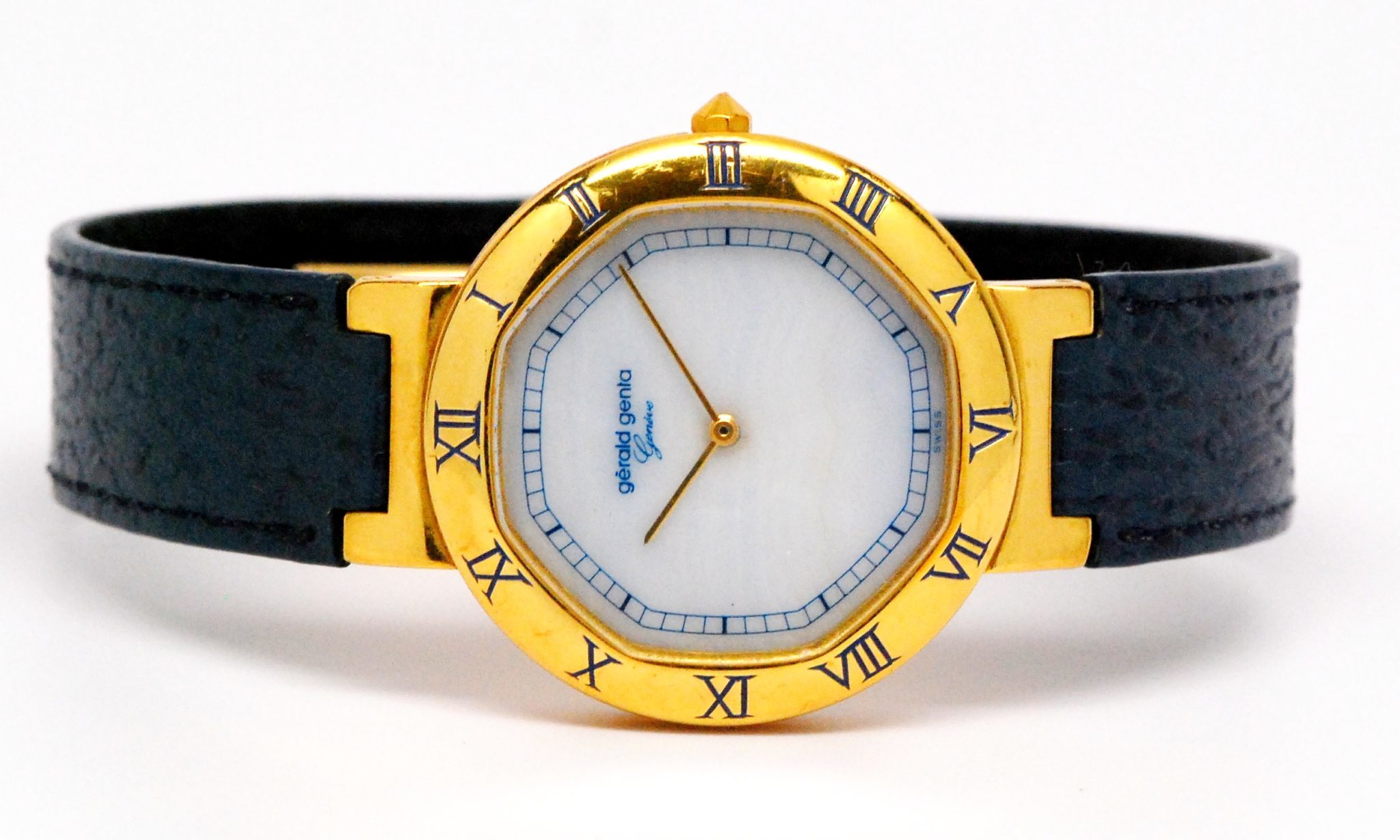 Gerald Genta Geneve Dress Watch Leather Strap 18k Yellow Gold