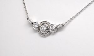 Custom 14k White Gold 3-Diamond Halo Pendant W/ Princess Cut Diamonds-621