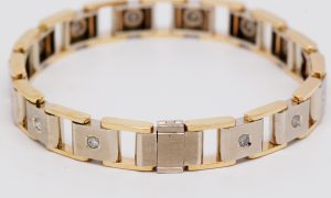 Men's 14k Two-Tone Square Link Bracelet With Round Diamonds-751