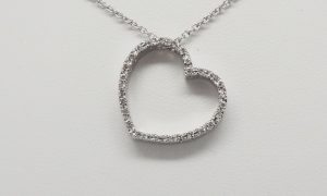 18K White Gold 0.50ctw Pave Diamond Sideways Open Heart Necklace-650