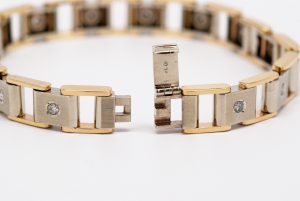 Men's 14k Two-Tone Square Link Bracelet With Round Diamonds-753