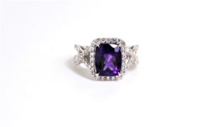 Amethyst and Diamond Halo Ring