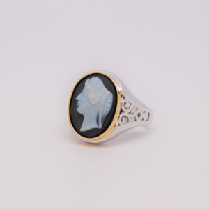 Blue Cameo Ring 14k TwoTone Gold