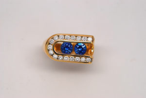 Men's Sapphire & Diamond Ring 14k Yellow Gold