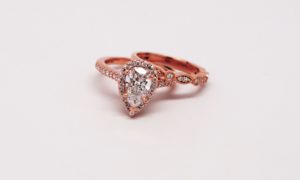 Pear Shape Diamond Halo Engagement Set 14k Rose Gold