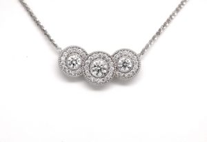 Round Diamond Halo Cluster Necklace 14k White Gold