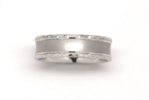 Mens Wedding Band Satin Diamond Cut 14k White Gold 6.5mm