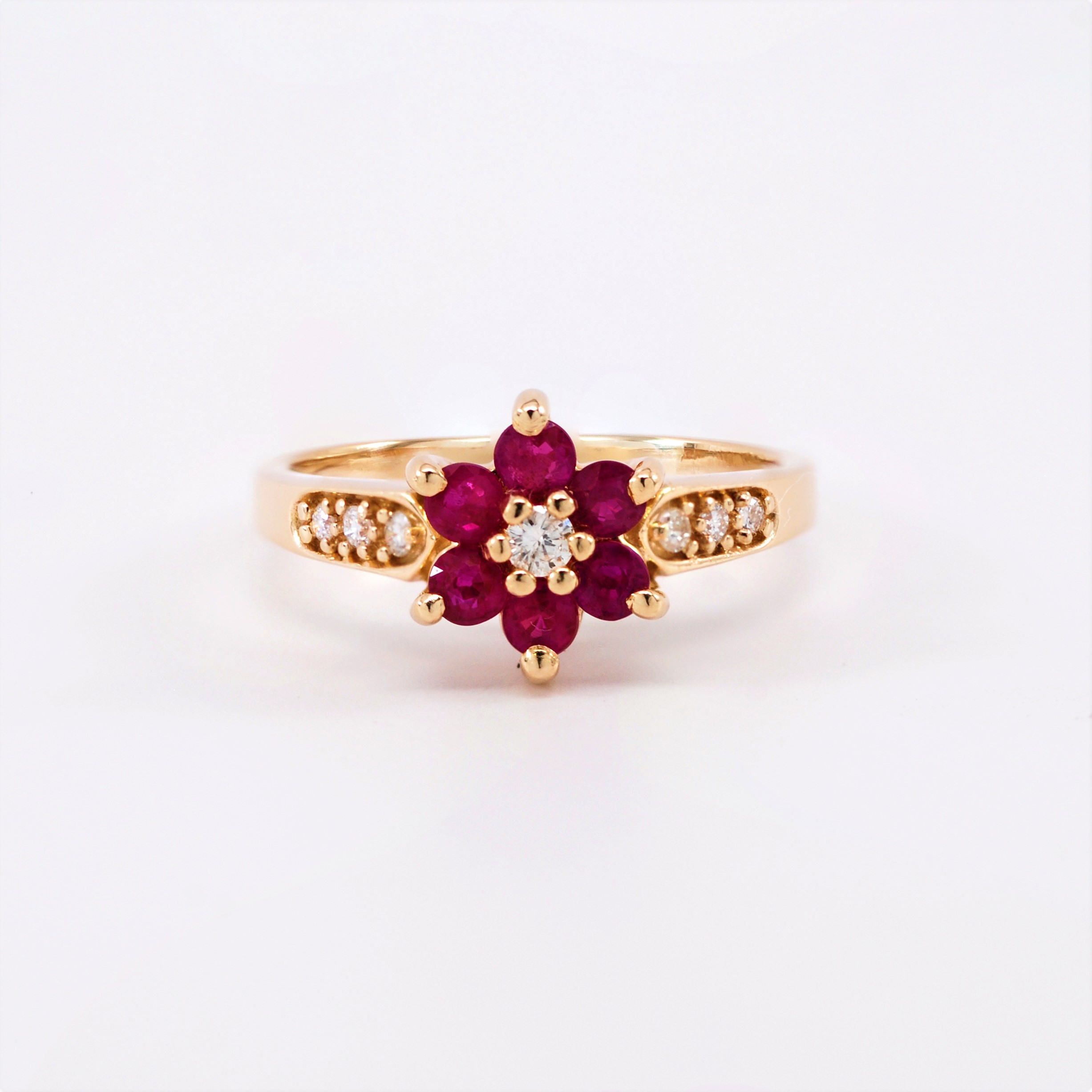 Round Ruby & Diamond Cluster Ring 14k Yellow Gold - Kappy's Jewelry