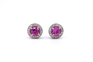 2ctw Pink Gemstone Diamond Stud Earrings 18k White Gold
