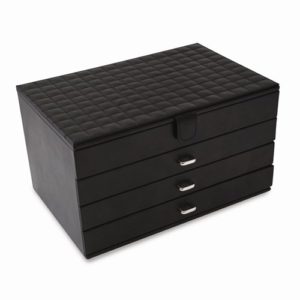 Black Leather 4 Level Jewelry Box with Multi Compartments GM13325 Bey Berk