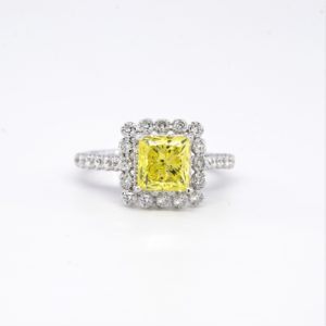 2ct Princess Cut Irradiated Yellow Diamond Engagement Ring