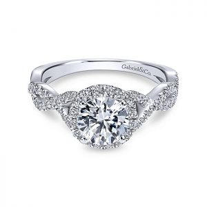Gabriel & Co Round Diamond Halo Engagement Ring 14k White Gold ER7543W44JJ