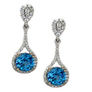 Blue Topaz Earrings Diamonds 14k White Gold