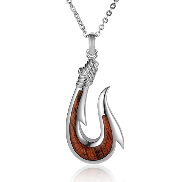 Koa Wood Fish Hook Pendant Sterling Silver - Kappy's Fine Jewelry