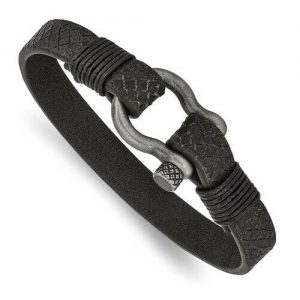 Leather Shackle Bracelet Stainless Steel