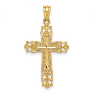 Polished Filigree Cross Pendant crafted in 14kt Yellow Gold.