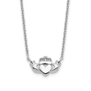 Claddagh Necklace 14k White Gold