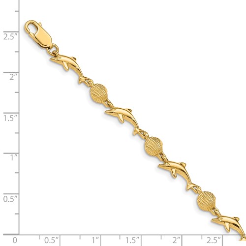 Dolphin and Shell Bracelet 14k Yellow Gold