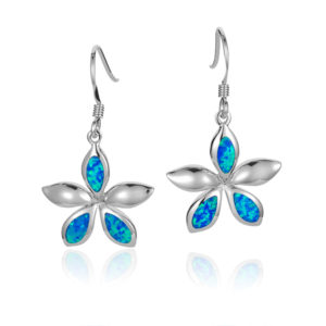 Plumeria Flower Earrings Synthetic Opal Sterling Silver