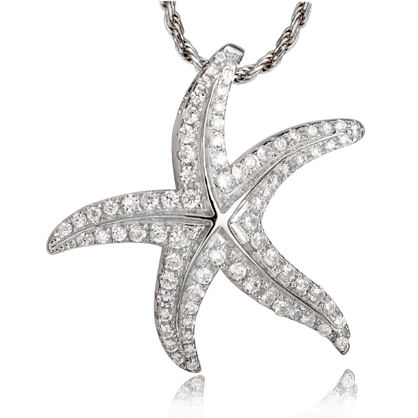 New Fashion Charms Cubic Zirconia Lady Lovely Silver Starfish Pendant Necklace 