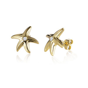 Diamond Starfish Earrings 14k Yellow Gold