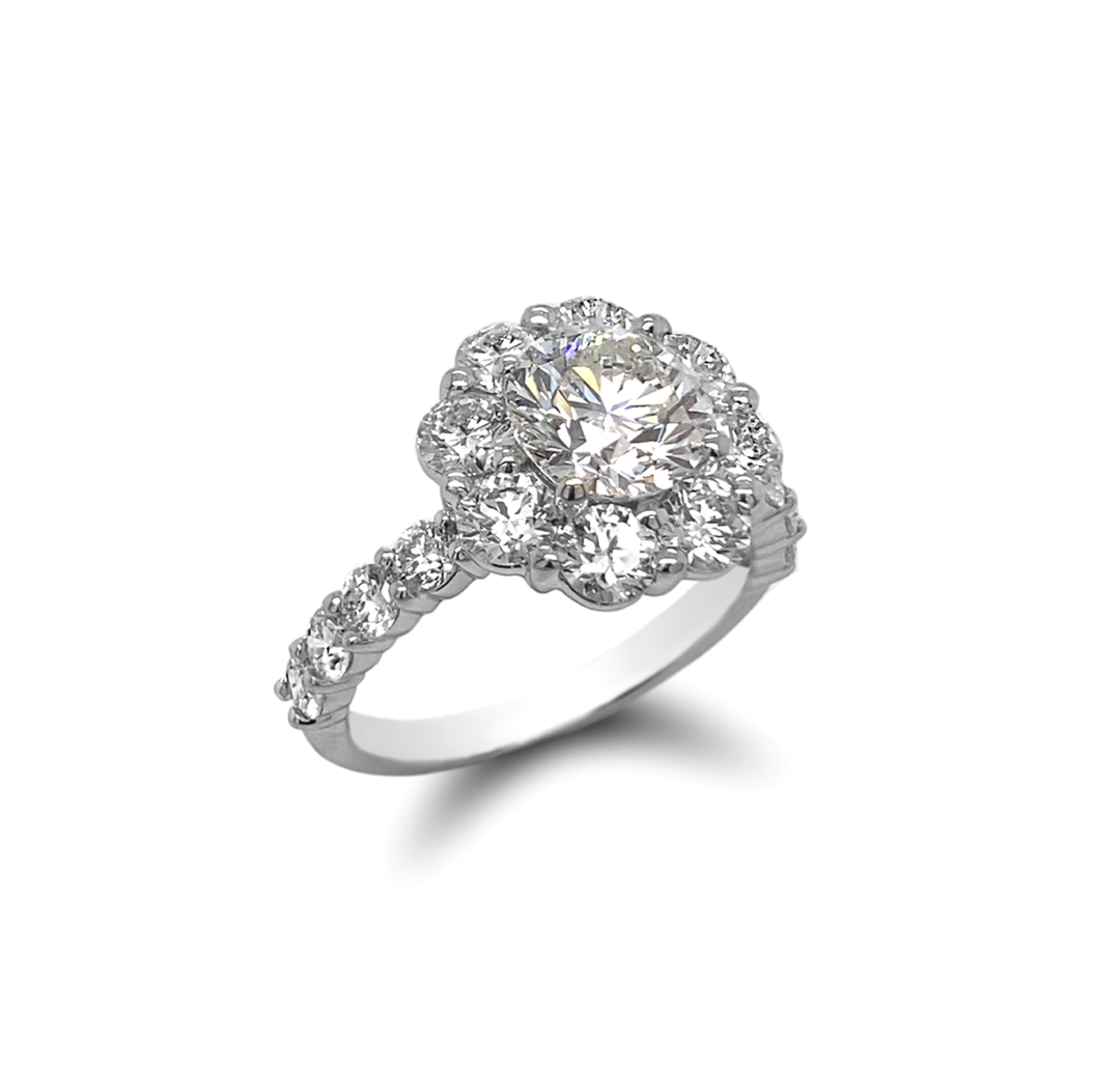 Diamond Halo Engagement Ring 3.6ctw 18k White Gold
