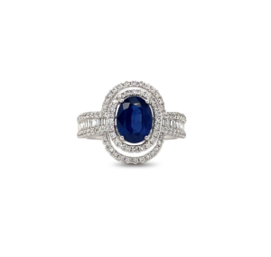 1 3/5ct Sapphire Halo Ring Diamonds 18k White Gold