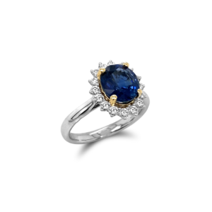 2 4/5ct Halo Sapphire Ring Diamonds 14k TwoTone Gold
