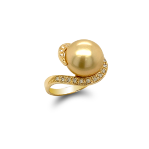 13mm South Sea Pearl Ring Diamonds 14k Yellow Gold