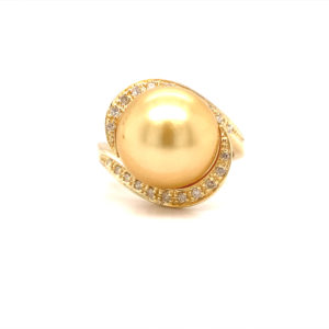 13mm South Sea Pearl Ring Diamonds 14k Yellow Gold